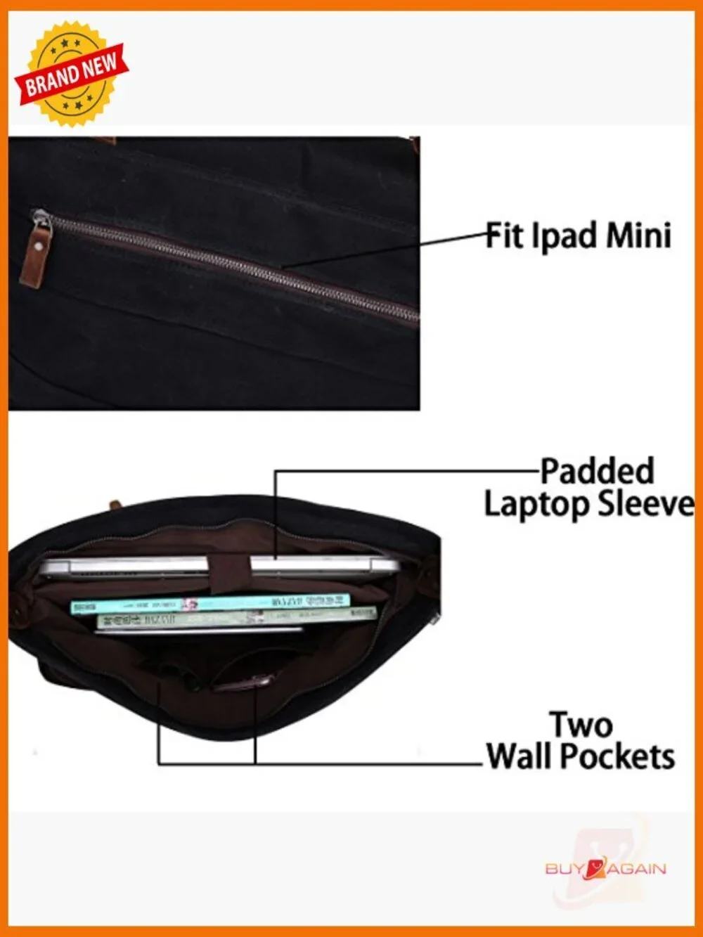 Laptop Messenger Bag Waxed Canvas Vintage Leather Briefcase Shoulder Bag